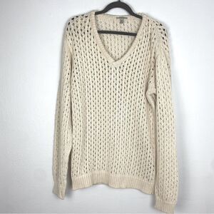 Zara Cream Open Loose Knit Crochet Sweater Cottagecore Boho Coastal Medium